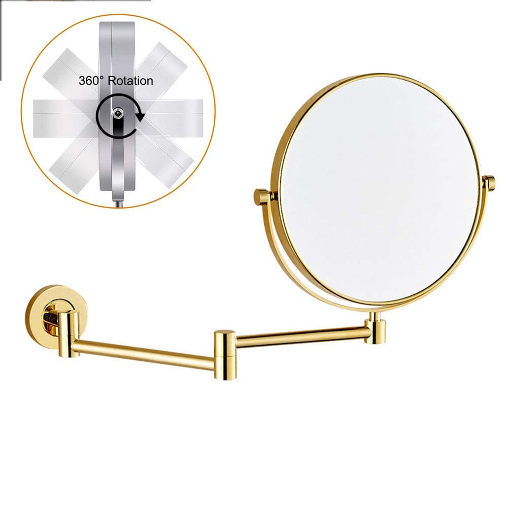 Espejo De Maquillaje De Pared con Aumento, 15 Cm, Giratorio De 360 Grados, Cuello De Cisne Flexible Y Ventosa De Bloqueo, para Baño.,Gold-3X