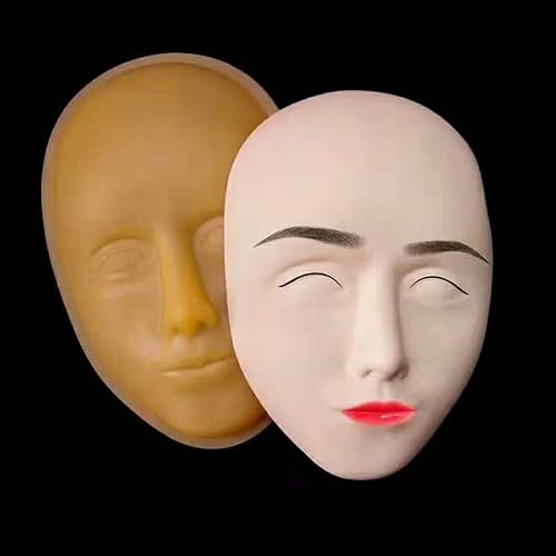 Miniatura 7 de 3 piezas 5D Facial Tattoo Skin Practice Head Silicone Fake Facial Training Skin con 1 base de soporte, delineador de ojos para cejas, modelo de