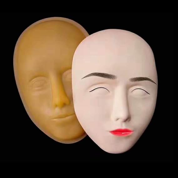 3 Pcs 5D Facial Tattoo Skin Practice Head Silicone Fake Facial Training Skin with 1 Support Base Eyebrow Eyeliner Lips Model Microblading Permanent Makeup for Beginners and Artists