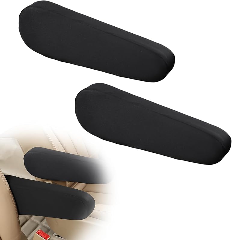 Capa para Apoio de Braço Automotivo AMZAUTO em Tecido Elástico Preto – Kit com 2 unidades