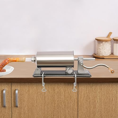 4L / 8.82LBS Sausage Stuffer Stainless Steel Homemade Manual Sausage Maker Horizontal Meat Filling Kitchen Machine for Home Kitchen Restaurant Commercial