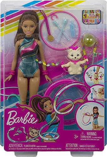 image for Barbie Gymnast Playset, Spin 'n Twirl Teresa Doll Flips & Spins Hoops,