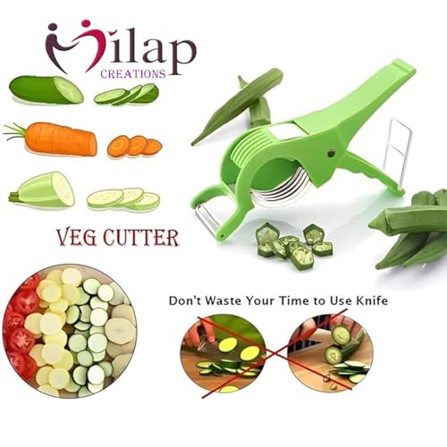 Image of Plastic Vegetable & Fruit Multi Cutter, Veg Cutter Sharp Stainless Steel 5 Blade, Chopper, Bhindi Cutter for Kitchen (Multicolor Pack 1)