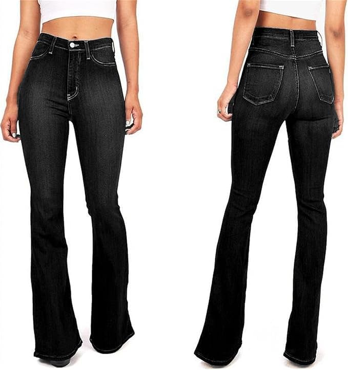 Womens Casual Mid-Rise Jeans Stretch Slim Fit Wide Leg Denim Pants Slimming Bell Bottom Flare Jeans4