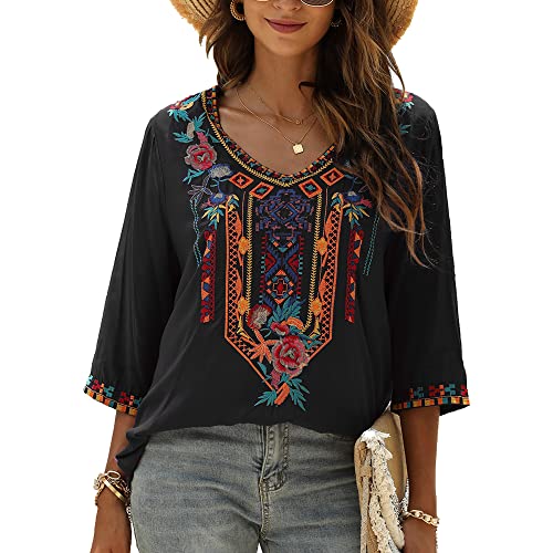 Grosy Bohemian Embroidered Tops for Women, Hippie Clothes, Mexican Peasant Blouses, Traditional Boho Clothing Tunic Shirts