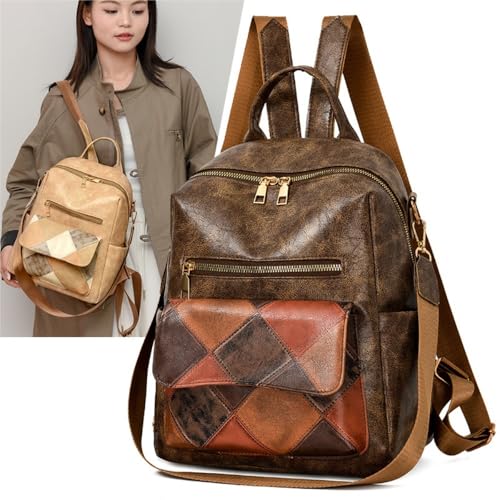 Sac à dos patchwork rétro en tissu grande capacité et confortable - 2