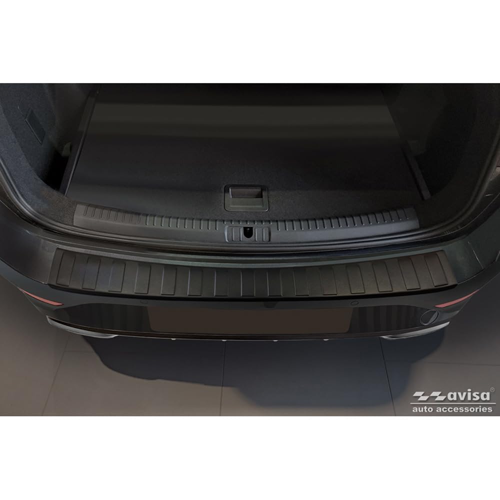 Avisa Protector del Parachoques Trasero Inoxidable Negro Mate Compatible con Seat Leon Sportstourer Incl. FR/Cupra Leon Sportstourer 2020-2024 & Facelift 2024- 'Ribs'