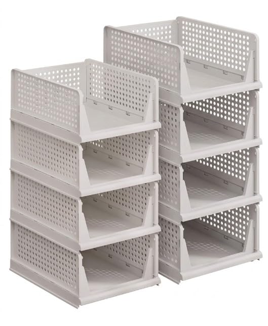 Genérico Organizador de Armario (Pack de 8) – Cajas de Almacenamiento de Plástico con Cajones Extraíbles para Ropa, Estantes, Vestidor y Baño, 43 x 32,5 x 18,5 cm