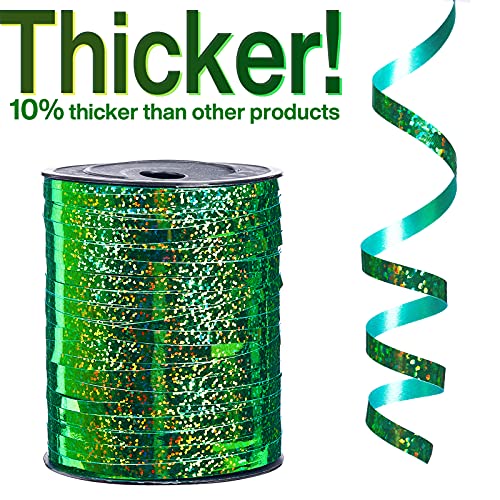 Image of PartyWoo Green Metallic Ribbon - 500 Yard Curling Ribbon for Crafts, Balloon String, Gift Wrapping, Florist Flowers, Christmas