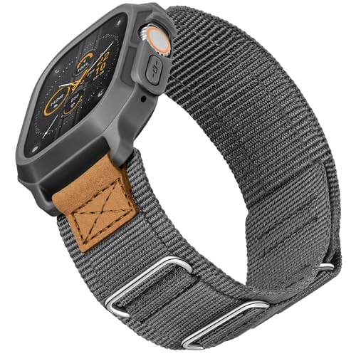 Bracelet Apple Watch 49mm Ultra avec coque protection Velcro gris homme