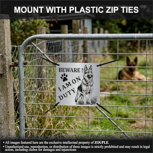 Image of Beware of Dog Sign, German Shepherd, 8x8 Inch, Durable Steel, Triple Mount