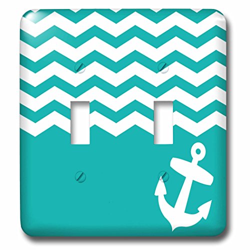 Double interrupteur à bascule décoratif motif géométrique zigzag et ancre marine turquoise - 2