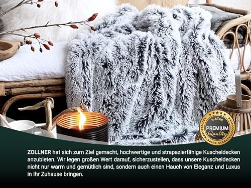 ZOLLNER Kuscheldecke extra flauschig in 150x200 cm - kuschelige und warme Couchdecke - waschbar bis 30°C – weißes Fellimitat auf grauem Fleece - Hotelwäschequalität - Oeko Tex® Zertifiziert