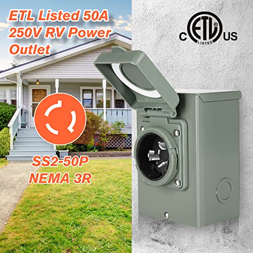 Welluck 50 Amp Generator Power Inlet Box, Nema 3R Power Inlet Box, Pb50, Ss2-50P Generator Plug For Outdoor Receptacle, Generator Outlet, Weatherproof, Etl Listed, 125/250 Volt, 12500W #TOP4