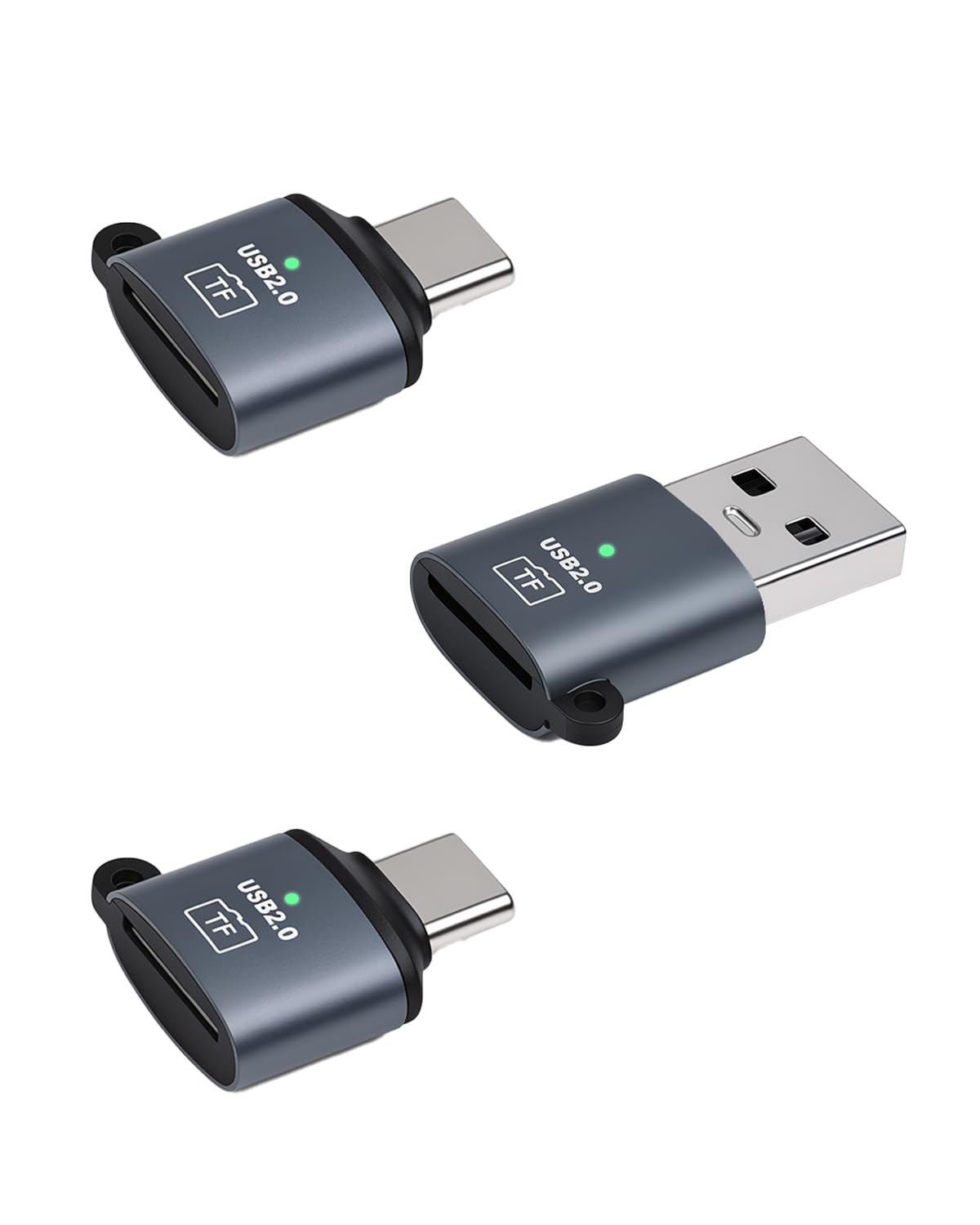 USB 2.0 Micro SD Card Reader, USB A & USB C to Micro SD SDHC SDXC Card Reader with Keychain Design for Phones, Tablets, Laptops, Camera, Car, ect (3 Pack)-image-6