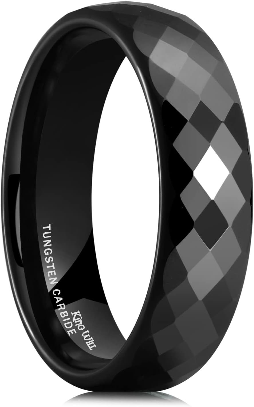 King Will Tungsten Carbide Wedding Ring for Men Women Promise Ring for Couple 2mm/4mm/6mm Black/Silver/Gold/Rose Gold Multi-faceted Shining Luster High Polished Wedding Band Comfort Fit