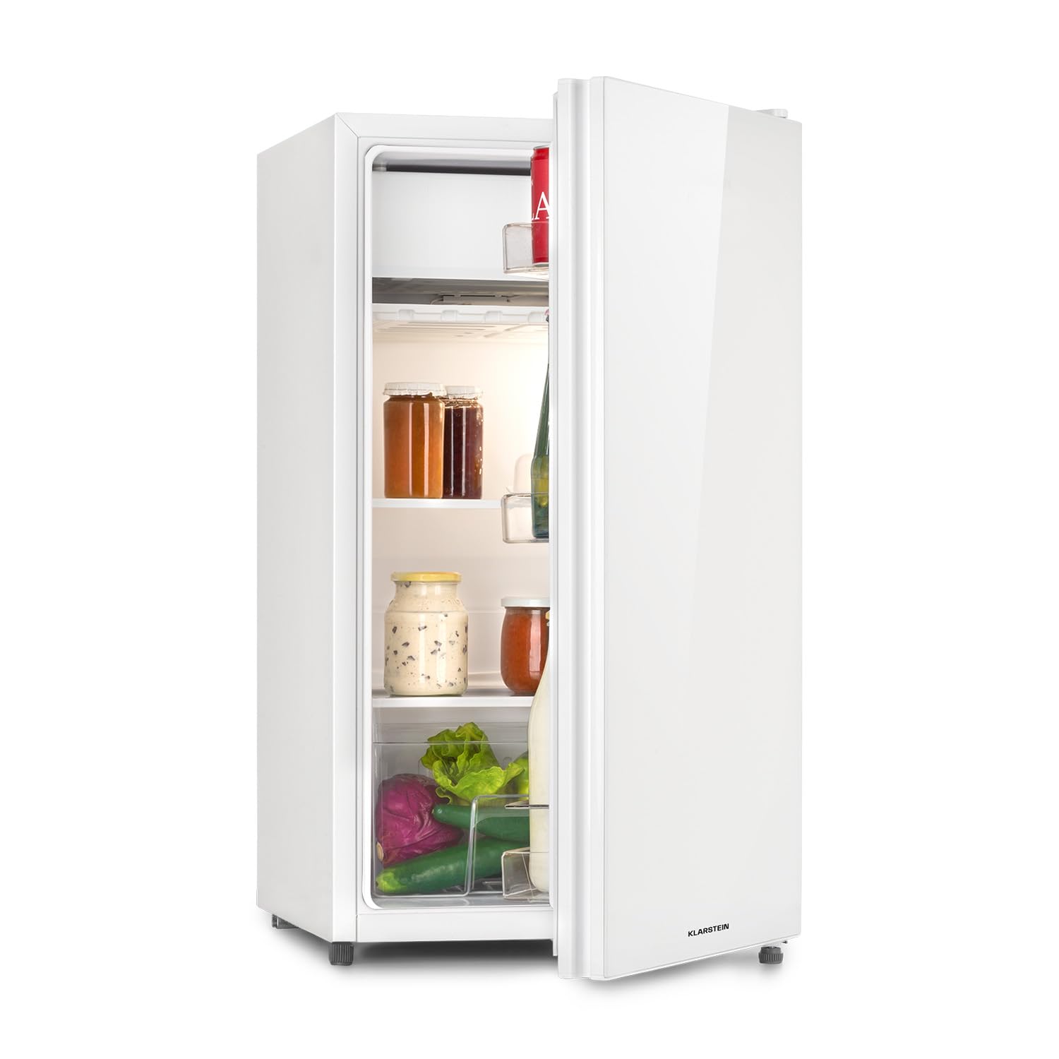 scaffale refrigeratore con freezer 91 litri ante di vetro safety white