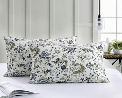 Image of Trance Home Linen 200 TC 100% Cotton Printed Pillow Covers | Pillow Cases | Set of 2 Piece Pillow Covers only |Standard Size (18 X 28 inch, Malhaar Grey Blue)