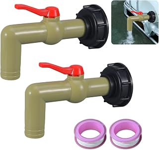 2 Piezas Grifo Deposito 1000 Litros, Adaptador De Depósito IBC, S60x6 Rosca Gruesa, Grifo De Salida Para IBC, Con Mango De Control, Salida 32 Mm Para Depósito Agua Tanque IBC, Riego Jardín