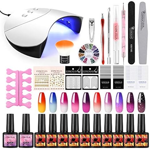 Saint-Acior UV Nail Polish Starter Set UV Gel Colours Set 10 x Thermal Varnishes 36 W UV + LED Nail Lamp Nail Set Cover