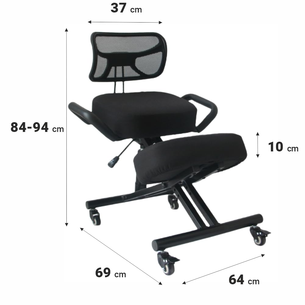 BLACK POINT O'KNEEL - Chaise à Genoux Ergonomique en Éco-Cuir avec Dossier | Siège Assis-Genoux Réglable pour Bureau & Maison | Posture Droite & Confortable | Housse en Lin Noir Incluse