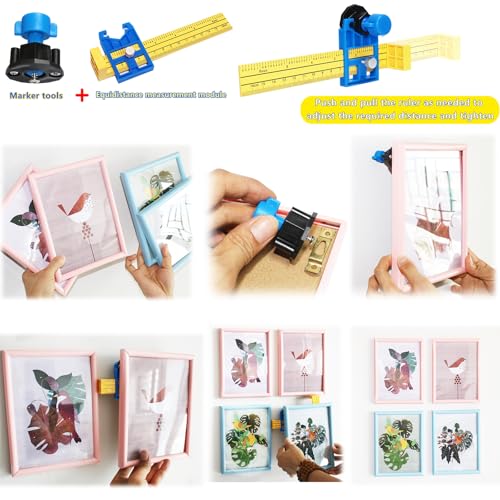 Image of laffeya Precision Hanging Marker Kit, Picture Hanging Spacing Tool Built-in Ruler, Level & Screws - Marking for Perfectly Aligned Photo Walls & Artwork (Steel Pointed)