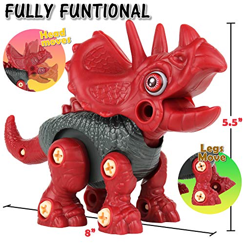Take Apart Dinosaur Toy with Kids Electric Drill and Screwdriver Stem Building Educational Triceratop Toy for Toddlers