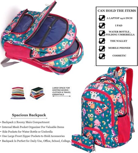 Image of Bag For Class 4th To 10th Standard Tuition School College All Day Use 32l Backpack Durable Polyester Material Owl Green Color Perfect For Students