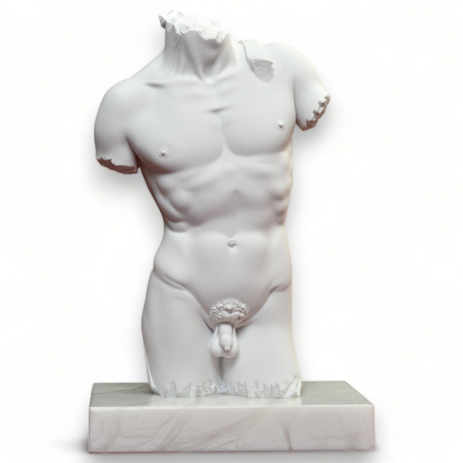 CBAM Torso David di Michelangelo Scultura da Tavolo in Marmo con Base in Marmo Bianco Varie Misure (36 cm)