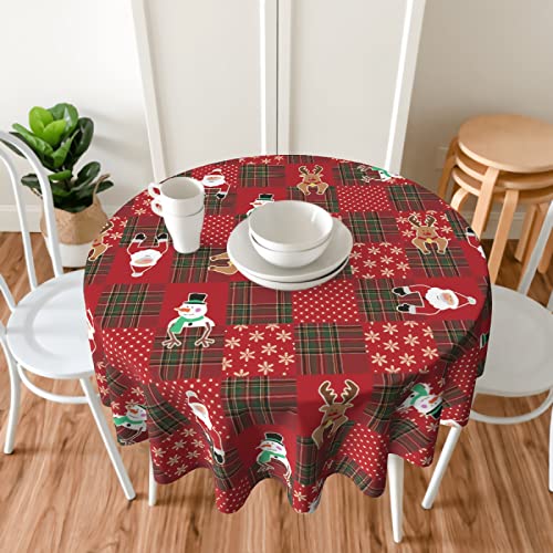 Sweetshow Christmas Tablecloth Round 60 Inch Santa Reindeer Snowman Tablecloth Waterproof Red Green Buffalo Plaid Table Cover For Picnic Parties Holiday Dinner Kitchen Decor #TOP6