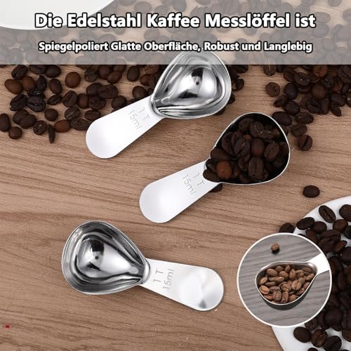 Edelstahl Kaffeelöffel Portionierer, 15ml Kaffeelöffel Portionierer, 3 Stück Kaffeelöffel aus Edelstahl mit kurzen Griffen, Wiederverwendbar Silber Kaffeemesslöffel Mit Kurzem Griffen, Für Kaffee