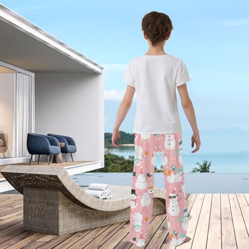 visesunny Boys' Pants Cute Snowman Soft Long Bottoms Elastic Waist Trousers Sweatpants with Pockets L3