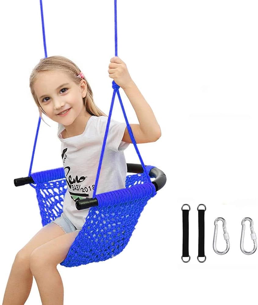 YKB Kids Swing Seat Heavy Duty Rope Play Secure Children Swing Set for Indoor/Outdoor/Playground/Home/Tree with Snap Hooks and Swing Straps|Suit for 2 to 12 Years|440 lbs Capacity(Blue) : Toys & Games