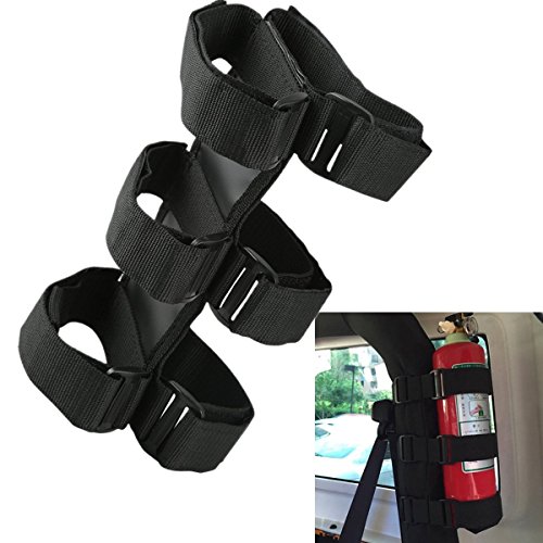 Negro Roll Bar extintor Incendios Soporte, Ajustable extintor Titular de Almacenamiento de Correas Compatible con TJ YJ JK CJ Jeep Wrangler