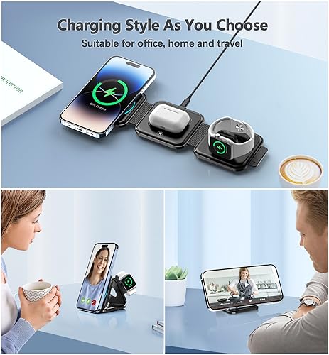 3 in 1 Charging Station for Apple Devices 20W Foldable Mag-Safe Charger for Travel Wireless Charger Pad for iPhone 16 15 14 13 12 Pro/Pro Max/Plus/Mini AirPods 2/3/Pro iWatch Ultra/8/7/SE/6/5/4/3/2