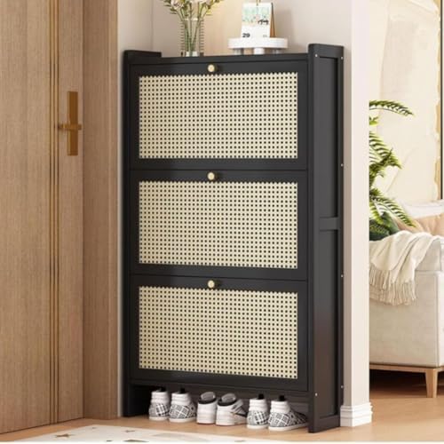 Shoe Storage Cabinet Cabinets Hallway Slim Cupboard Cupboards Hallways Slimline，Boho Rattan Shoe Cabinet - Stylish Wooden Storage Organizer for Bedroom, Entryway & Hallway - Space-Saving Des