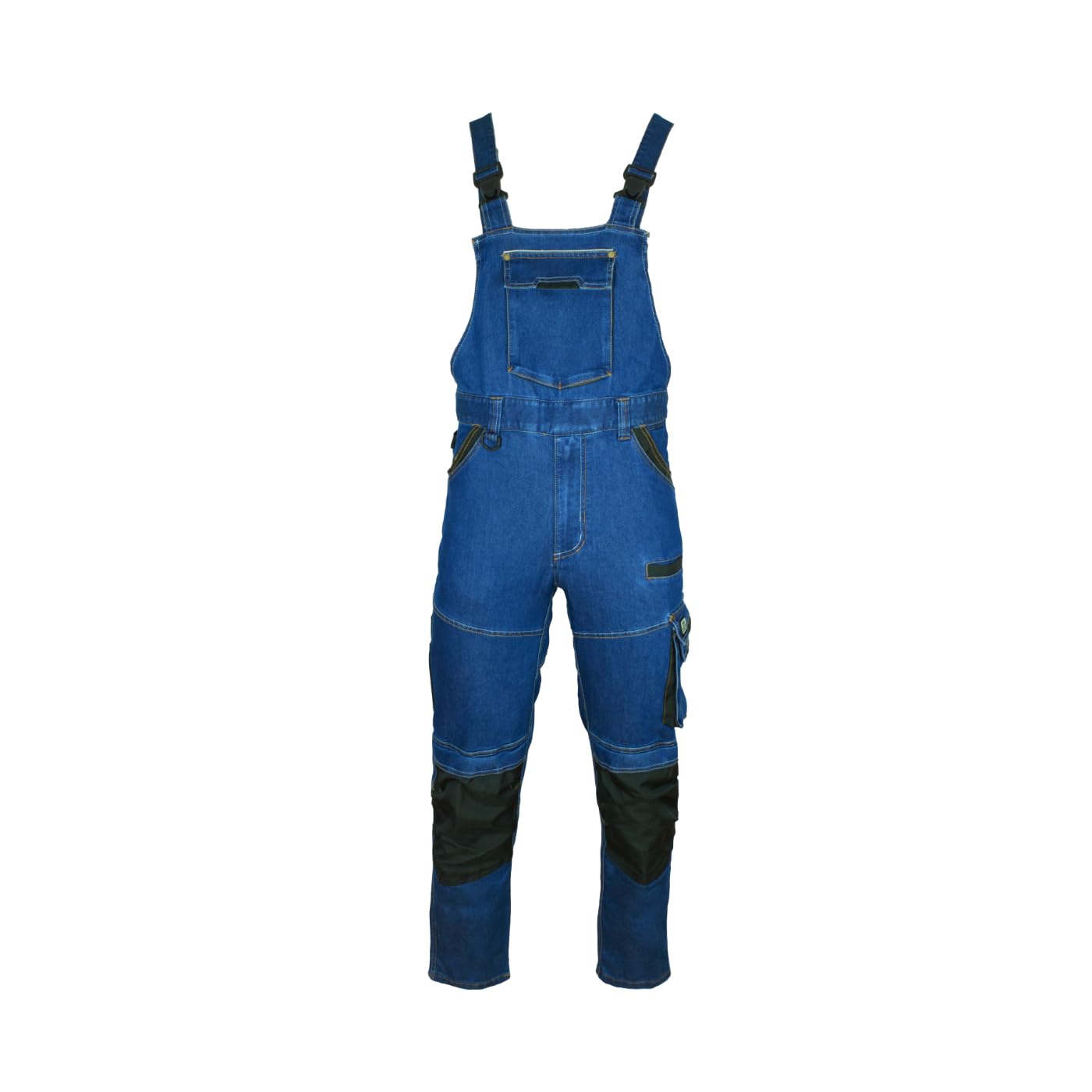 ART.MAS COLEMANN - Salopette da lavoro da uomo, elasticizzate, resistenti, 13 tasche, ginocchia rinforzate, tasche sulle ginocchia, per artigianato, edilizia, industria, 70% cotone, nero/blu marino