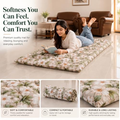 Image of Rhythm Cotton Foldable Mattress for Floor | 3 inch Quilt Mattress for Single Bed | Soft & Comfortable, Reversible Gadda | 120 GSM Medium Firm Cotton Filled Fabric Single Size