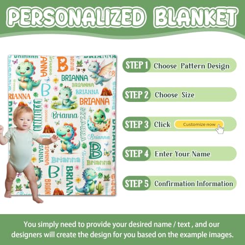 Image of Custom Dinosaur Blanket for Boys Girls,Ultra Soft Personalized Gifts Baby Blanket,Customized Throw for Toddlers Newborn Stroller Crib,40 inchx50 inch