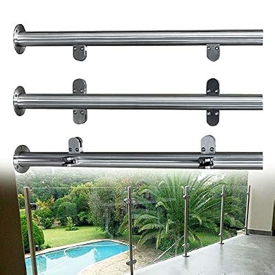 TFCFL 90CM High Glass Balustrade Railing Post Glazing Stainless Steel Pole Handrail Garden Fencing Silver (90cmCorner Post)