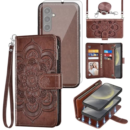 Coque Samsung S24 5G avec bandoulière et porte-cartes à fleurs pour vos sorties