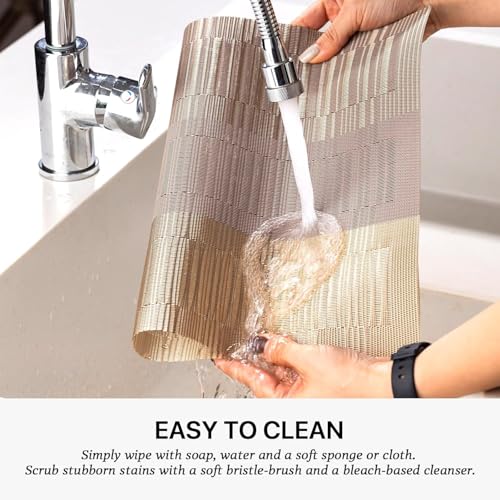 Image of Placemats Set of 6 Dining Table Place Mats | Placemats Table Mat PVC Material | Non-Slip Heat Resistant | Dining Tablemates Washable Anti-Skid | Size 45 x 30cm (Beige & Gold)
