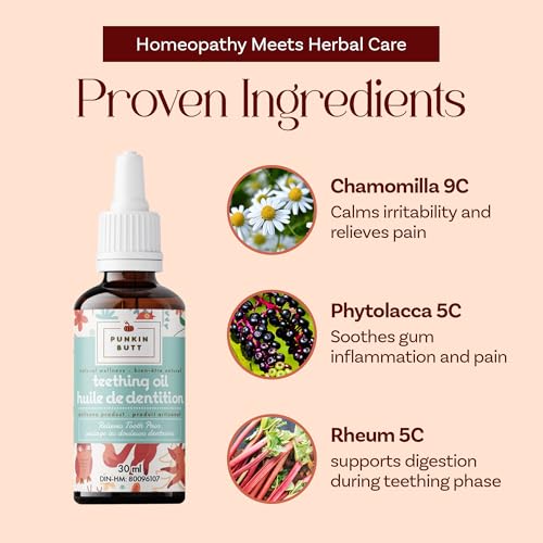punkin butt teething oil for babies infused with chamomilla phytolacca amp rheum plant-based formula homeopathic natural teething relief for babies 1oz bottle