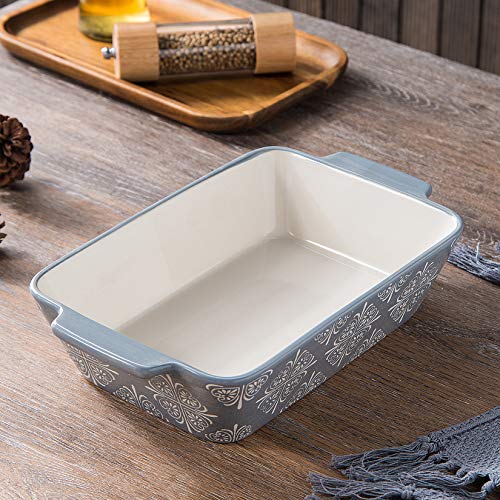 Baking Dish Ceramic Baking Pan Grey Casserole Dish Rectangular Baking Set 2pcs Bakeware Sets Lasagna Pan Baking Dishes