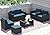 LOUVIXA 7 Piece Outdoor Patio Furniture Set, Rattan Chairs Glass Table Wicker Conversation Seating Sectional Sofa with Cushions Colorful (B-Coffee-Peacock Blue, B-7 Pieces-Tilted Back)