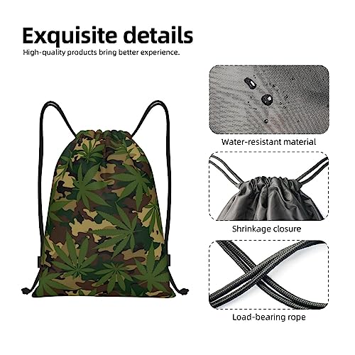 Camouflage Leaf Printed Drawstring Backpack Water Resistant String Bag Sports Sackpack Gym Sack, for Men Women4