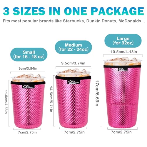 Image of WKIEASON Reusable Iced Coffee Sleeves 16-32OZ PU Leather Neoprene Coffee Cup Sleeves Insulator Cover for Cold Drinks Beverages, Starbucks, McDonalds, Dunkin Donuts and More(Rose Set)