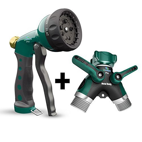 Garden Hose Splitter + Hose Nozzle (Set Of 2) | Heavy Duty Metal Body Attachments | +3 Rubber Washers + 3 Years Guarantee. Enjoy! (787639324751)