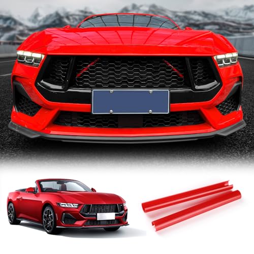 Image of KUNGKIC For 2024 2025 Mustang Grill Inserts Trims ABS V Brace Stripes Wrap Covers Exterior Car Accessories (Red)