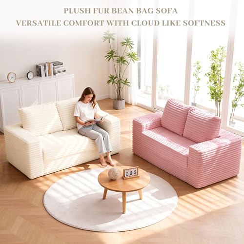 Image of HABUTWAY 62 inch Small Boneless Couch,3-in-1 Convertible Folding Sofa Bed, Corduroy Loveseat Sofa Bed w /2 Pillows for Living Room /Guest Room No Assembly Required, Beige